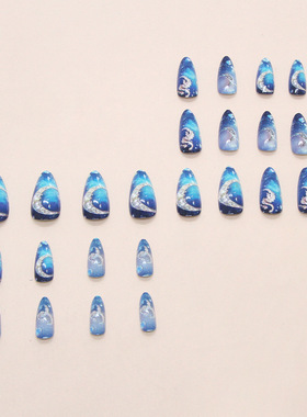 深蓝秘境小众欧美ins风可拆卸穿戴甲24片 press on nails