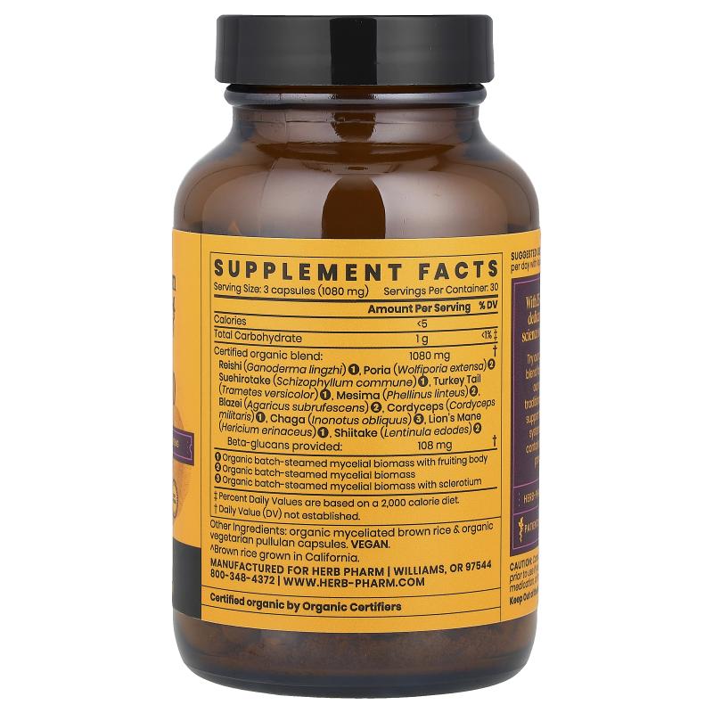 Herb Pharm,Mushroom Wellness™，日常 10，90 粒素食胶囊 - 图0