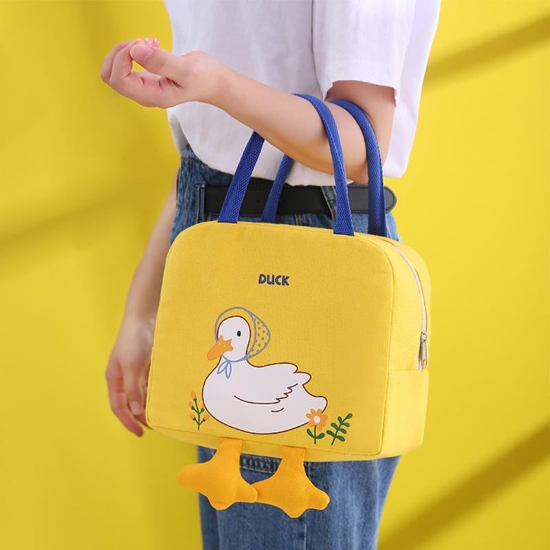 Cute Little Yellow Duck Lunch Bag Cartoon Fashion Canvas - 图0