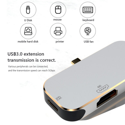 3 in 1 Type-c Docking Station Adapter USB3.0 PD Fast Charger-图2