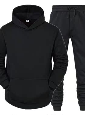 Men's Sets Hoodies+Pants Fleece Tracksuits Solid Pullove