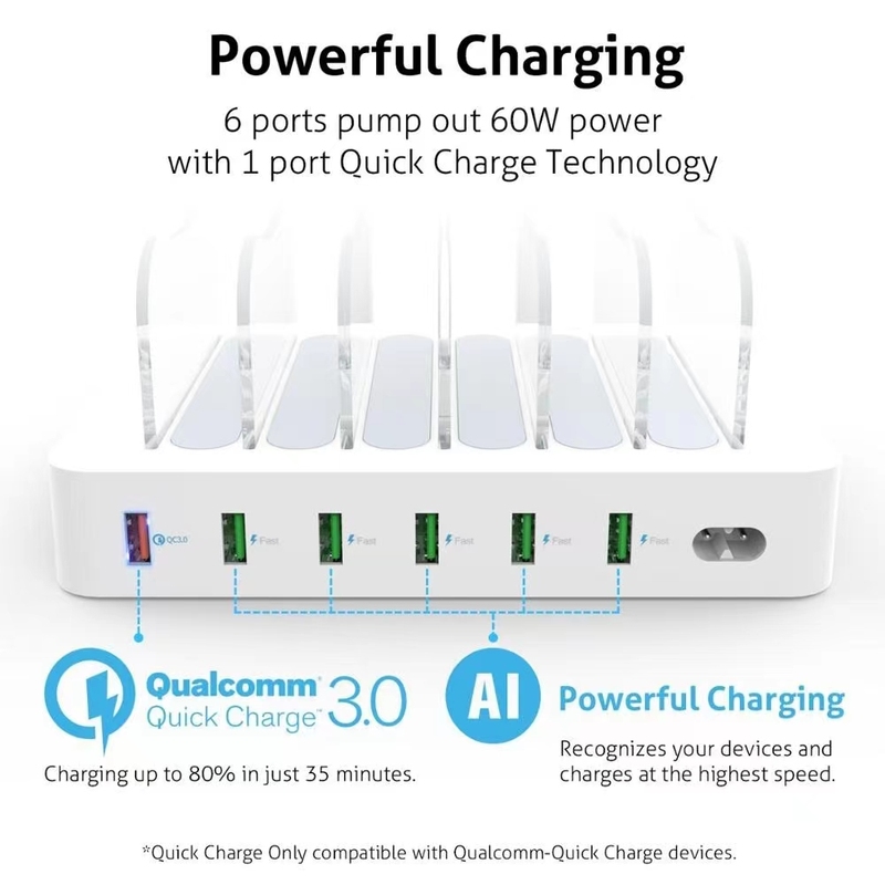 Soopii Quick Charge 3.0 60W/12A 6 Port USB Charging Station - 图1