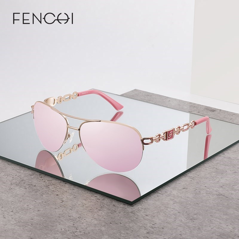 FENCHI Sunglasses Women UV 400 Mirror Pilot Pink White Fema-图0