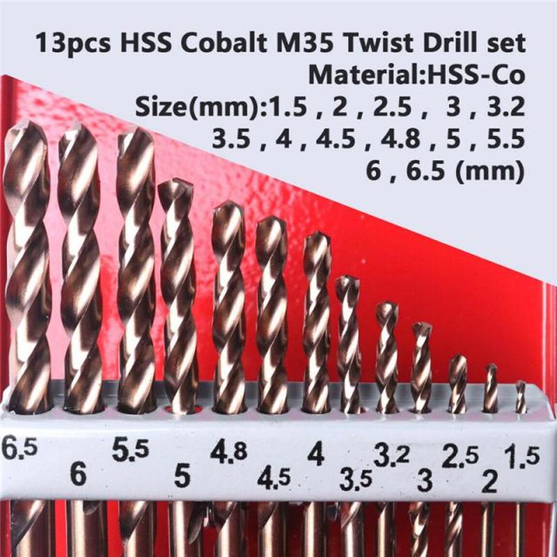 13pcs/set Metal Drilling Twist Drill Bit 1.5mm-6.5mm Diamete - 图0