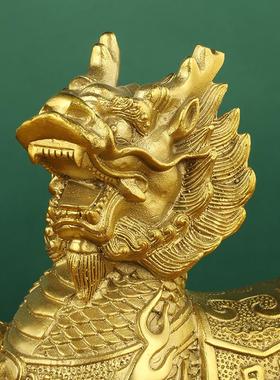 铜麒麟摆件站财富火麒麟摆件一对财福麒麟铜器工艺品