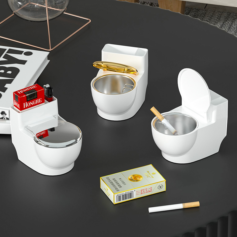 创意烟灰缸家用带盖客厅不锈钢办公卧室洗手间马桶烟缸防烟味飞灰 - 图3