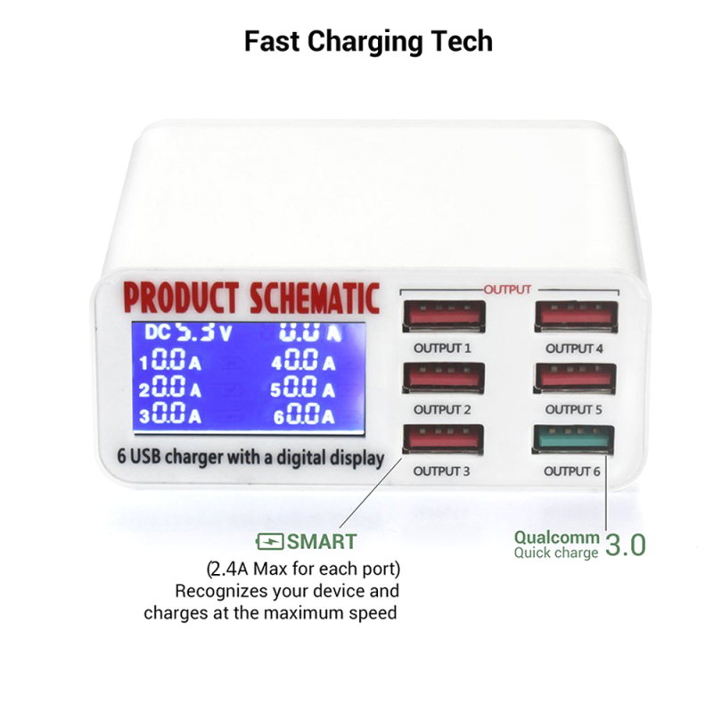 Charge 3.0 6-Port 8A USB DeskCharger Adapter Hub Multi Port - 图3