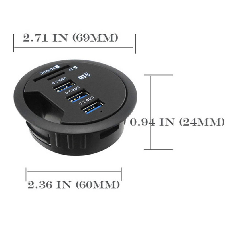 In-Desk USB Hub 3 Port USB 3.0 charger with 2 Slot,SD / Micr - 图0