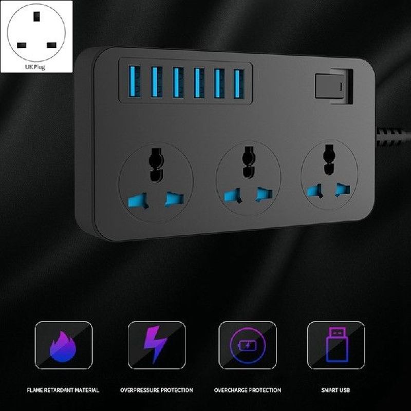 Power Strip With 3 Outlets 6 USB 5V 3A Ports 3000W 16A 6.5 - 图1