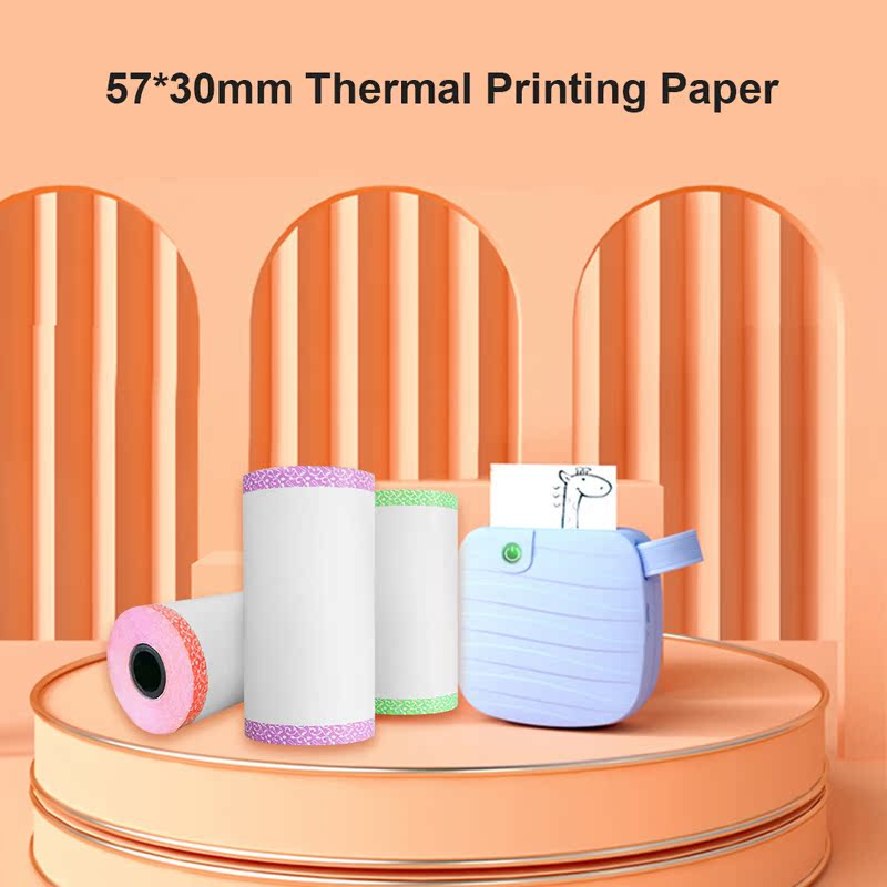 6pcs 57x30mm Portable Pocket Printer Paper Roll Self-Adhesiv - 图0