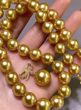 正圆强光浓金色珍珠项链女锁骨链