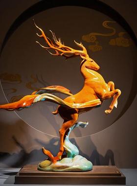 铜 铜工艺礼品摆饰客厅装饰办公桌飘带鹿摆件办公室装饰