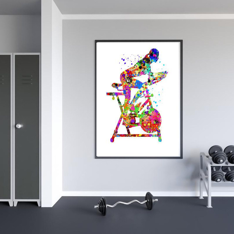 Sports center gym painted spinning bicycle background wall hanging painting abstract decorative painting club painted mural