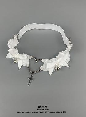 白色爱心形项链铃铛choker女锁骨链腿链大腿环项圈颈带配饰