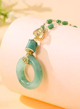 氧擎平安扣项链香港正品沙金翡翠锁骨链节日送老婆妈妈礼物吊坠子