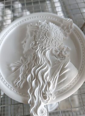 北欧风·阿尔丰斯·穆夏少女雕刻浮雕壁画单联无框石膏装饰DIY