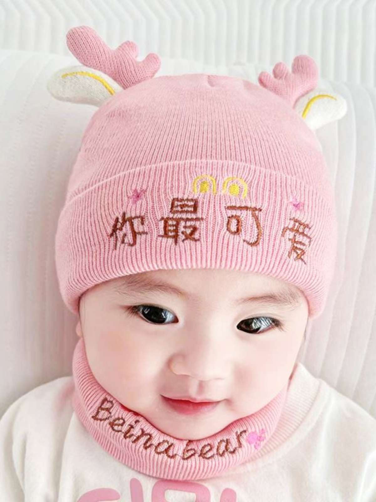 婴儿帽子秋冬季款女宝宝可爱超萌毛线帽婴幼儿冬天加厚护耳针织帽