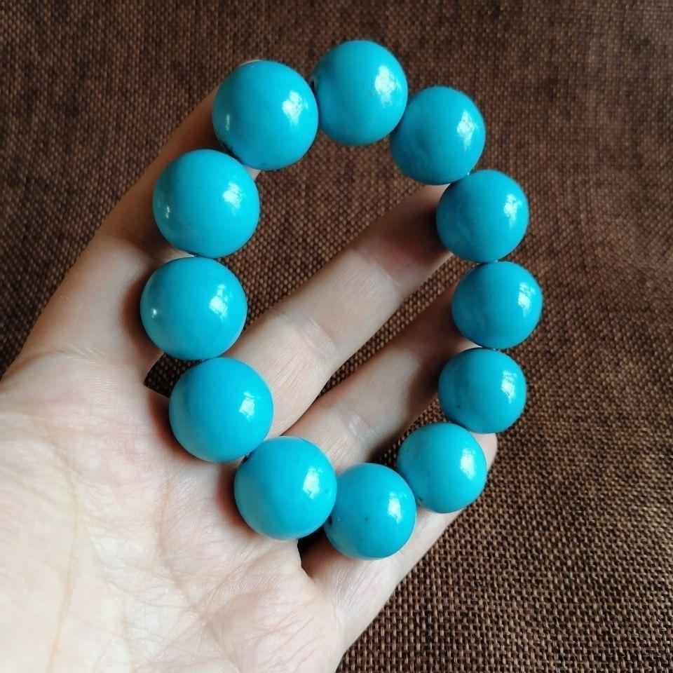 新款圆珠绿松石手串原矿手链松石佛珠男士时尚饰品配饰手串2.0CM - 图0