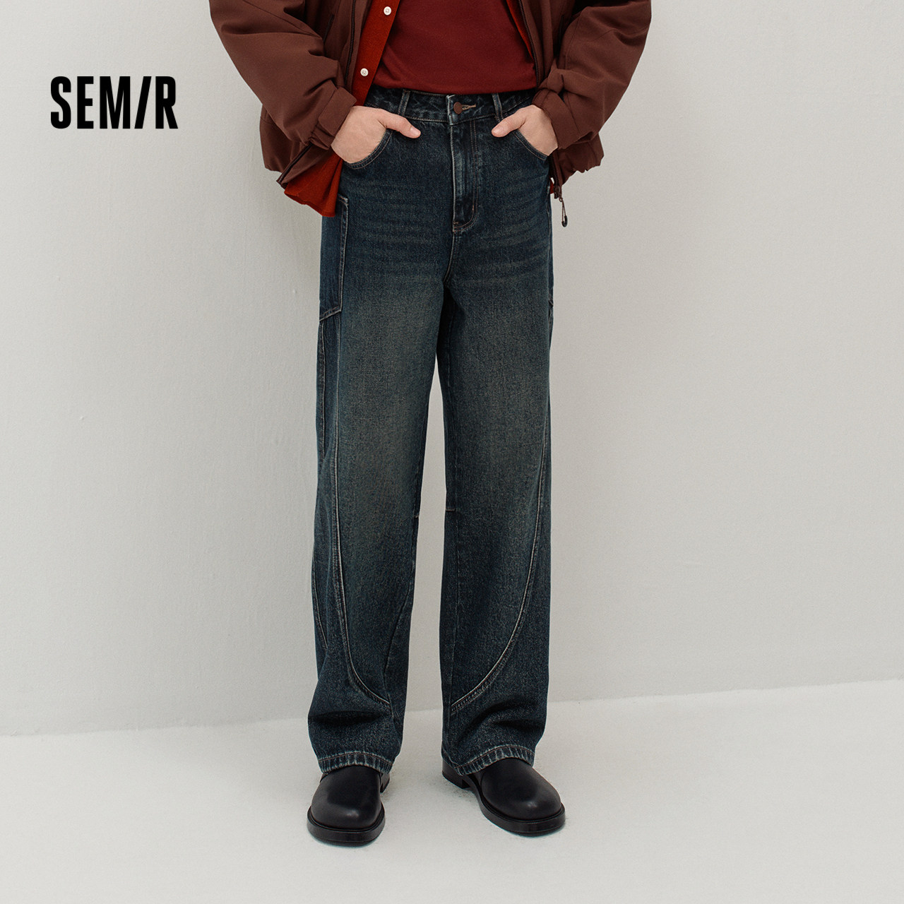 商场同款|森马牛仔裤男冬季重磅弯刀裤2025新款工装机能复古裤子,淘宝优惠券,粉丝福利购,淘宝优惠卷