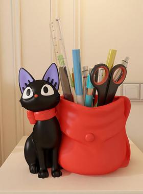 创意可爱黑猫笔筒收纳盒学生书桌面办公室儿童女孩男孩大容量摆件