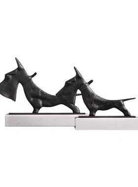 现代简约铸铁黑色刀刀狗样板房售楼部卧室客厅书房桌面饰品摆件