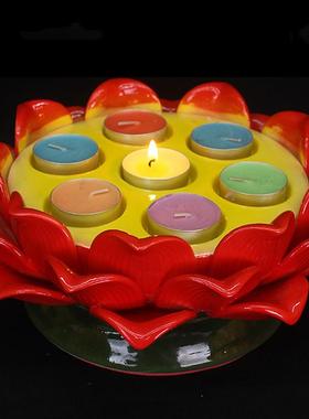 红色七星灯座佛前供灯莲花灯座佛具酥油灯烛台酥油粒灯座