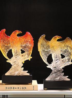 琉璃色大展宏图老鹰摆件家居客厅玄关电视柜装饰品书房办公室工艺