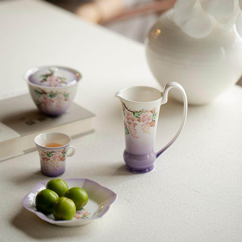 手绘紫藤花陶瓷公道杯茶道配件家用提耳手把公杯分茶杯匀杯,淘宝优惠券,粉丝福利购,淘宝优惠卷