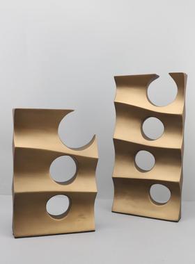 北欧创意金色镂空几何树脂摆件书房玄关客厅电视柜样板房家居饰品