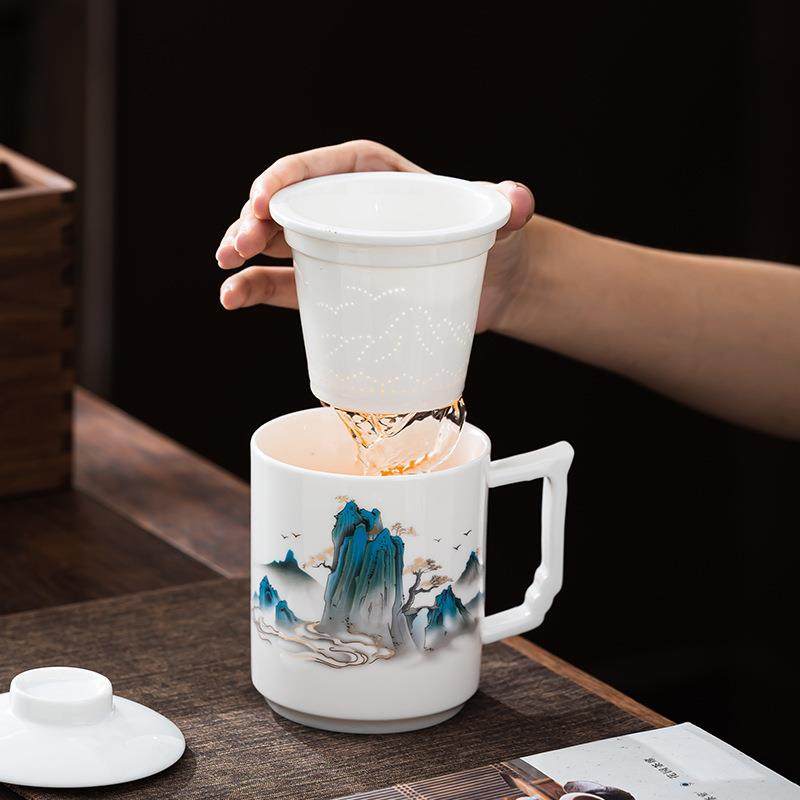 羊脂玉白瓷办公茶具套装轻奢简约创意便携式高档茶杯商务礼品,淘宝优惠券,粉丝福利购,淘宝优惠卷