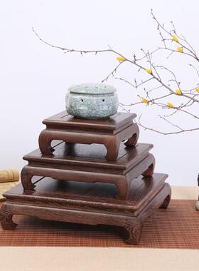 鸡翅木奇石底座家居雕刻木质工艺品托架正方形奇石头花瓶盆景底座