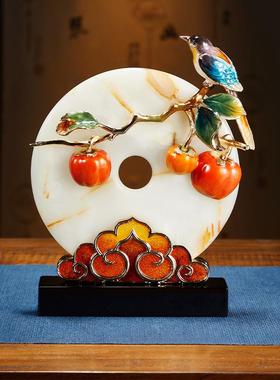 年年有鱼高端新中式摆件玉石平安扣客厅酒柜玄关博古架装饰品礼品