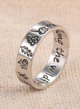 Floral ring做旧复古雕刻花戒指 花卉单戒指食指戒关节戒指rings