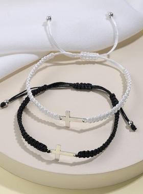 2-piece set of minimalist woven cross bracelet十字架手镯