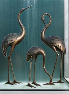 中式仿铜仙鹤模型摆件水池现代庭院园林景观装饰品大型玻璃钢雕塑