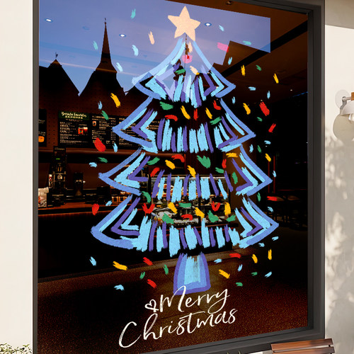 圣诞树窗贴圣诞节装饰品玻璃门贴纸商场店铺节日氛围布置静电贴画 - 图0
