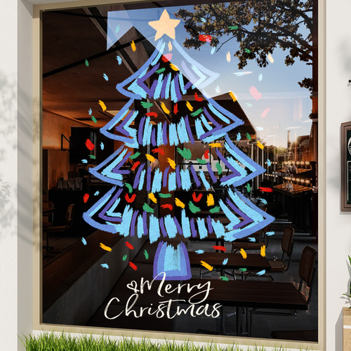 圣诞树窗贴圣诞节装饰品玻璃门贴纸商场店铺节日氛围布置静电贴画 - 图2
