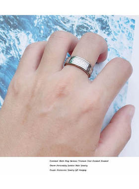 可转动长城纹简约钛钢戒指日韩男士戒指霸气食指环潮个性单身戒