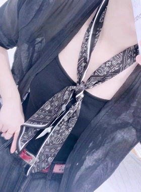 长条小丝巾女春秋夏季黑色护颈围脖子搭配衬衫飘带丝带腰带薄围巾