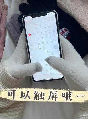 手套秋冬季女保暖学生韩版可爱加绒加厚骑车五指防寒可触屏棉手套