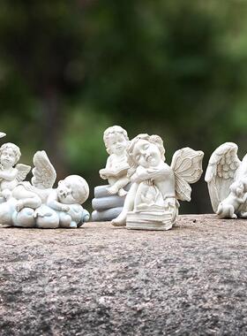 可爱天使翅膀读书树脂摆件复古花仙子桌面书房装饰工艺品雕塑