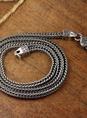 狐狸尾意大利项链镀银男士复古风格潮男简约粗犷镀银链