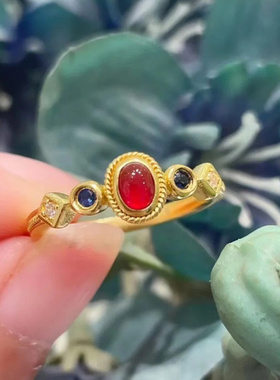 新款小宫雀戒指女开口精工镶嵌红