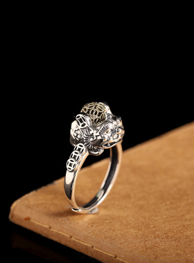 吉祥可转动貔貅戒指女开口复古民族风时尚指环气质百搭