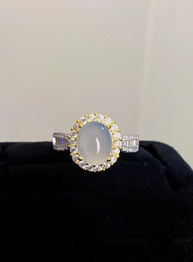 新款白色锆石蛋面戒指女时尚百搭