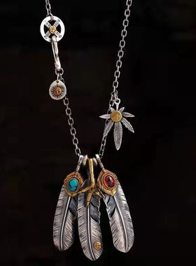 天使之愿太角链套链复古做旧羽毛