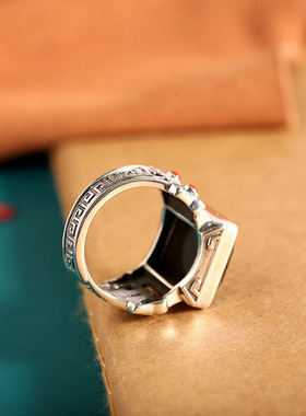 新款民族风切面刻面方形黑锆石简