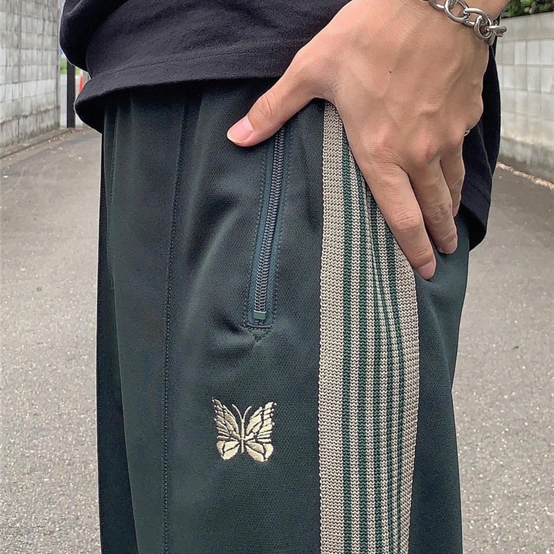 Blackish Green AWGE Needles Pants Men Women Quality Embroid-图2