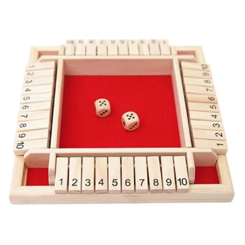 Shut The Box Dice Board Game 4 Sided 10 Number Wooden Flaps - 图0