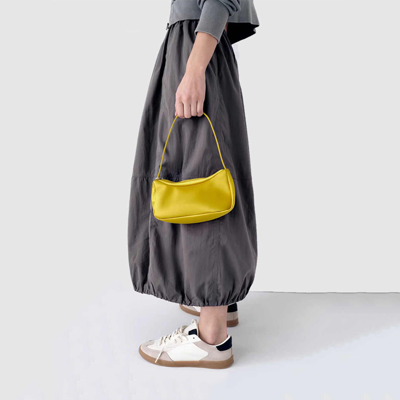 柠檬黄丝绸质感面料单肩包 2025新款 时尚百搭高级感手提包腋下包 - 图1